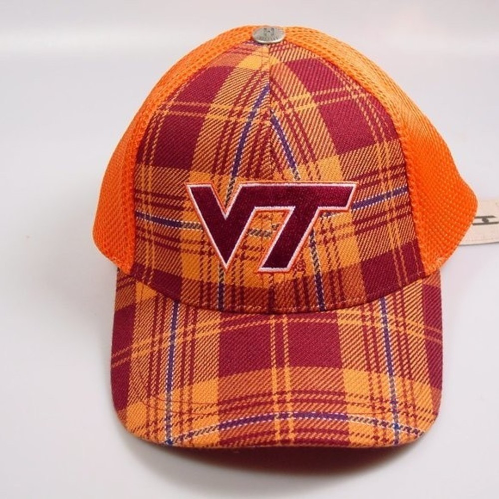 Virginia Tech baseball hat Hokies Orange plaid mesh cap adjustable